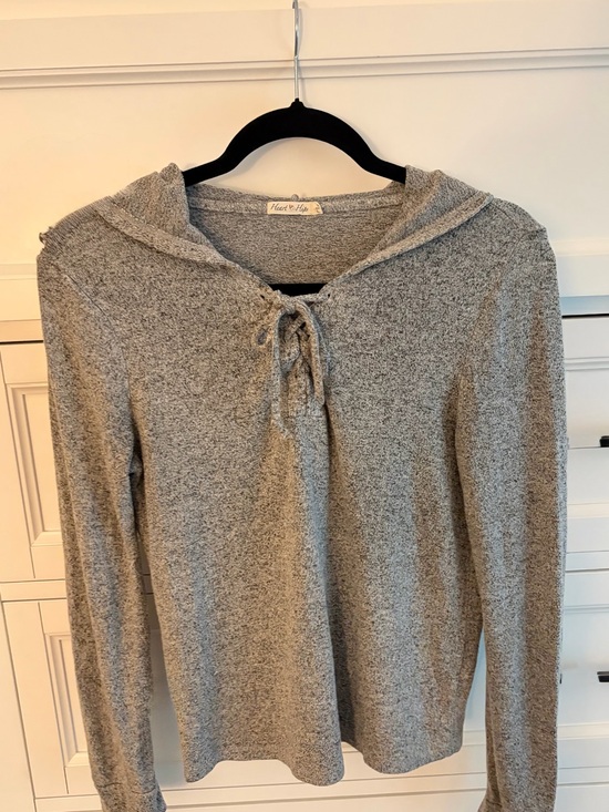 Tops - Heather Gray Hooded Lace-Up Pullover